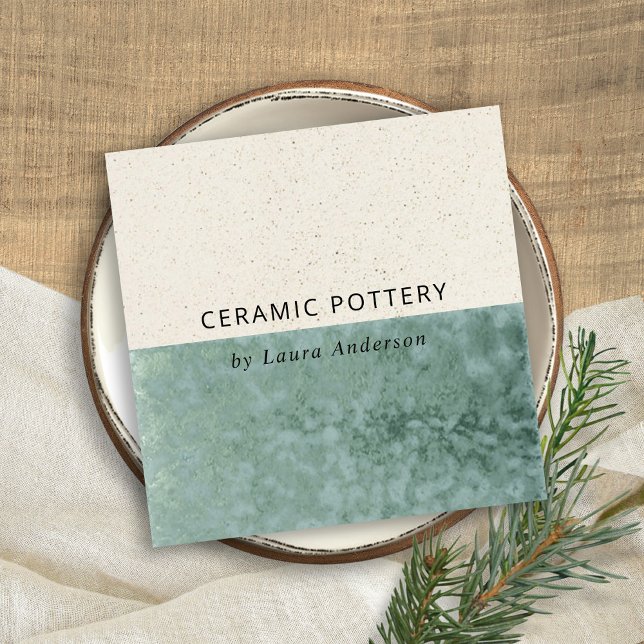 TEAL GREEN CERAMIC POTTERY GLAZED SPECKLED TEXTURE SQUARE BUSINESS CARD (Creator Uploaded)