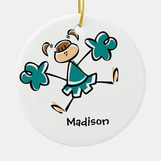 Teal Green Cheerleader Ceramic Tree Decoration (Front)