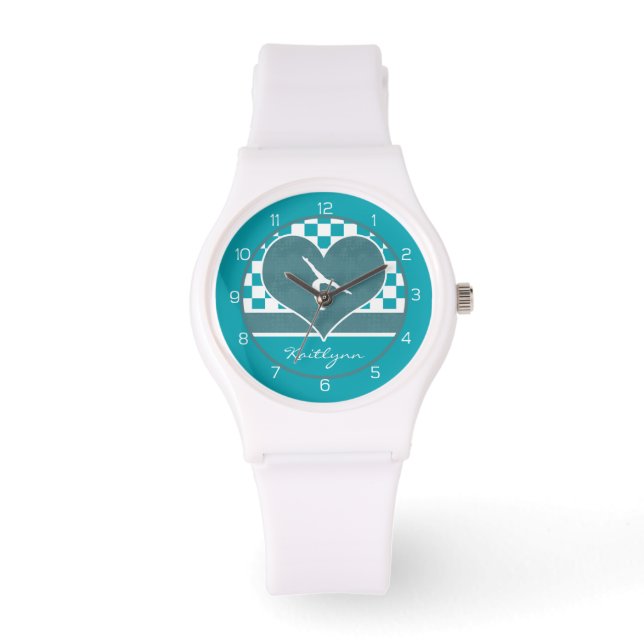 Teal Green Chequered Gymnastics with Monogram Watch (Front)