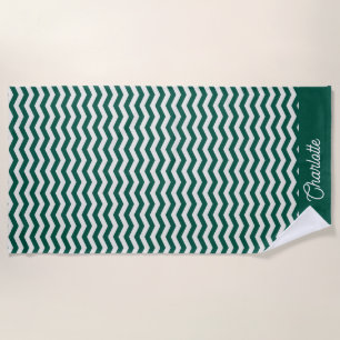 Teal Green Chevron tripe pattern custom name Beach Towel