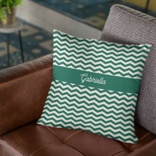 Teal Green Chevron zig zag stripe pattern Cushion