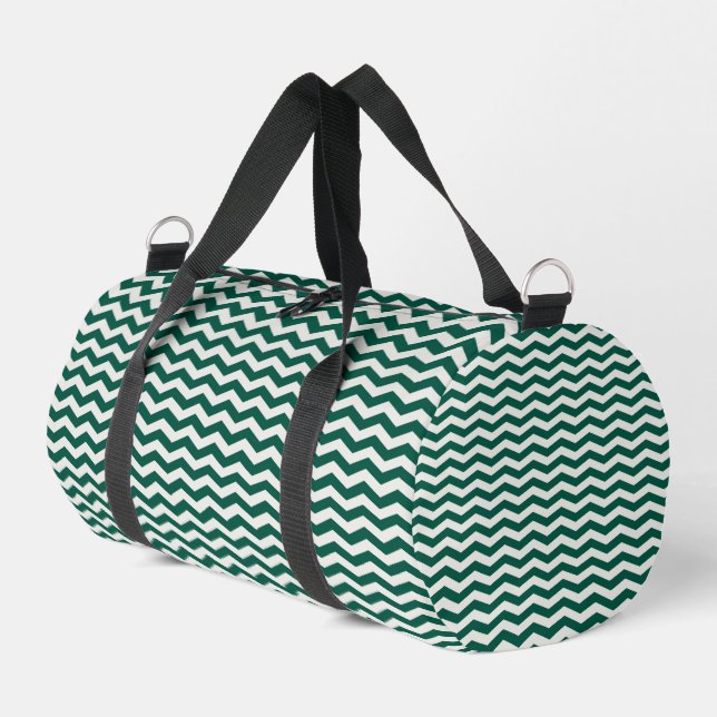 Teal Green Chevron zig zag stripe pattern Duffle Bag (Left Corner)