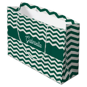 Teal Green Chevron zig zag stripe pattern Large Gift Bag