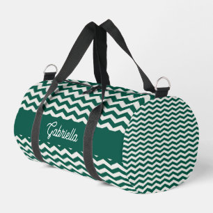 Teal Green Chevron zig zag stripe pattern name Duffle Bag