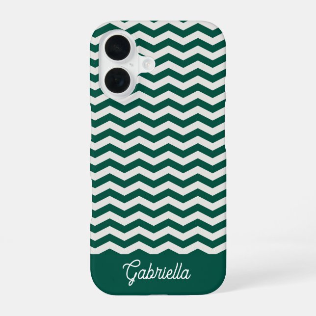 Teal Green Chevron zig zag stripe pattern name iPhone 16 Case (Back)