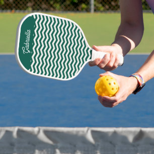 Teal Green Chevron zig zag stripe pattern Pickleball Paddle