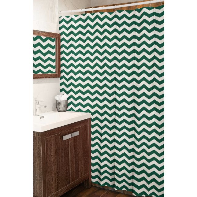 Teal Green Chevron zig zag stripe pattern Shower Curtain (Creator Uploaded)