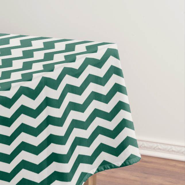 Teal Green Chevron zig zag stripe pattern Tablecloth (In Situ)