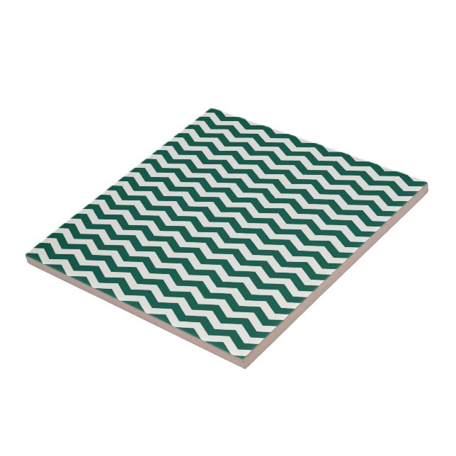 Teal Green Chevron zig zag stripe pattern Tile (Side)