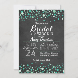 Teal Green Confetti Chalkboard Bridal Shower Invitation