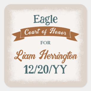 Teal Green, Copper Brown Party Favour Sticker