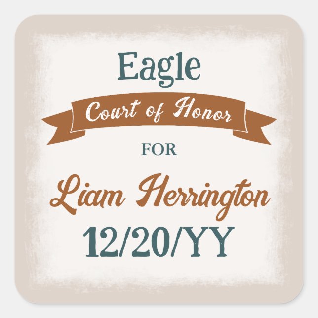 Teal Green, Copper Brown Party Favour Sticker (Front)