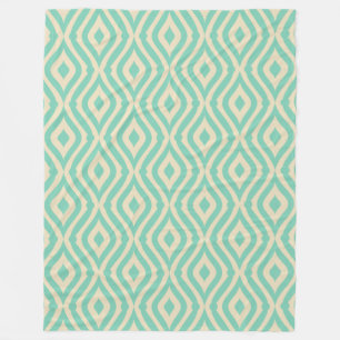 Teal-Green & Cream Retro Geometric Pattern Fleece Blanket