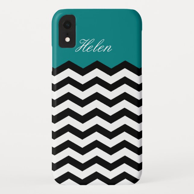 Teal Green Custom Name / Black and White Chevron Case-Mate iPhone Case (Back)