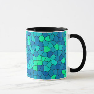 Teal Green Cyan Blue Stained Glass Pattern Mug