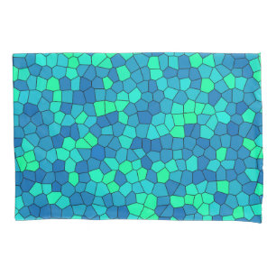 Teal Green Cyan Blue Stained Glass Pattern Pillowcase