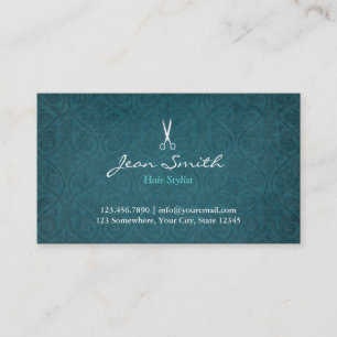 Teal Green Damask Hair Stylist Business Card