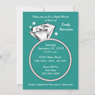Teal green Diamond ring Bridal Shower Invitation