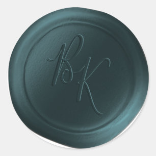 Teal Green Double Monogram Faux Wax Seal Stickers