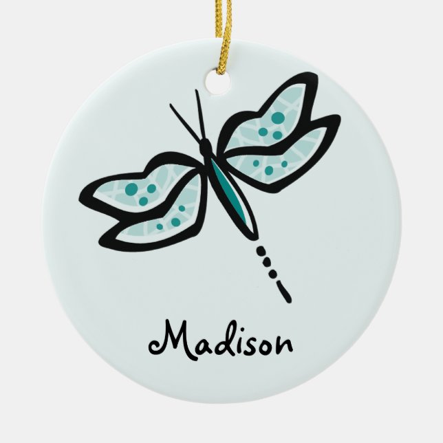 Teal Green Dragonfly Ceramic Tree Decoration (Front)