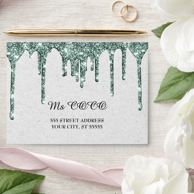 Teal Green Drips Wedding Grey Kraft Paper Effect Envelope (Wedding)