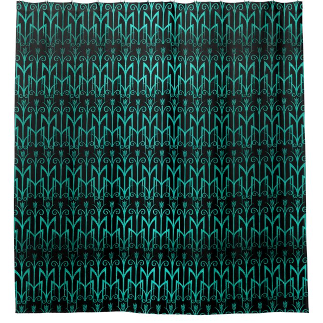 Teal Green Egyptian Reed Grass Colour Art Deco Shower Curtain (Front)