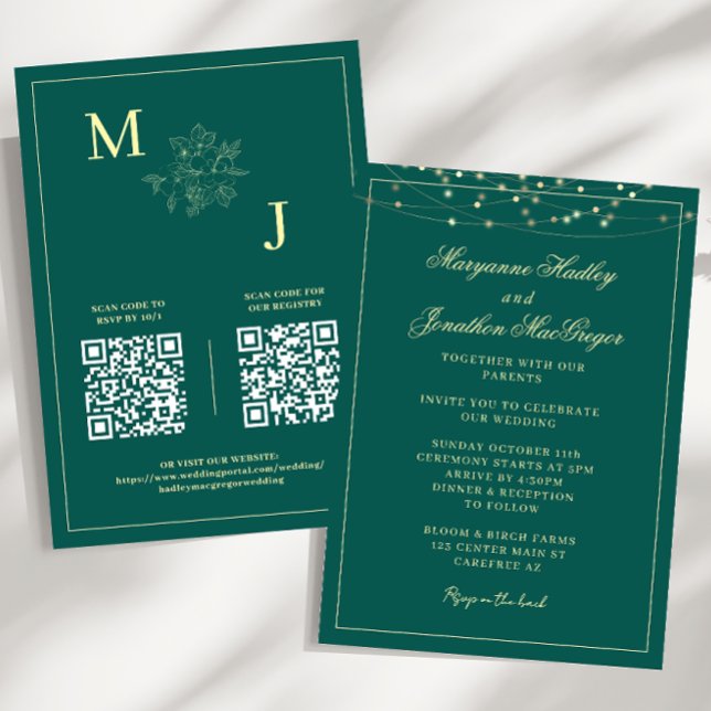 Teal Green Elegant QR Code Wedding Invitation (Creator Uploaded)
