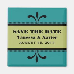 Teal/Green Fancy Art Deco Save the Date Magnet