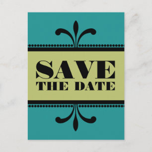 Teal/Green Fancy Art Deco Save the Date Postcard