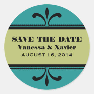 Teal/Green Fancy Art Deco Save the Date Stickers