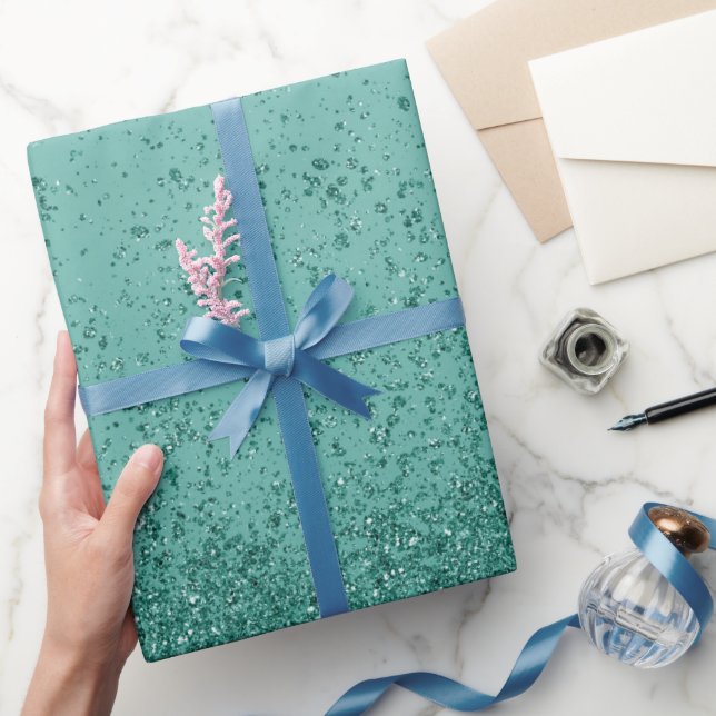 Teal Green Faux Glitter  Wrapping Paper (Gifting)