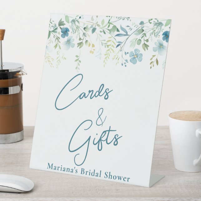 Teal Green Floral  Bridal Shower Cards & Gifts Pedestal Sign (In SItu)