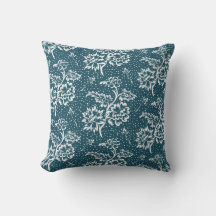 Teal Green Floral Chintz Elegant Throw Pillow