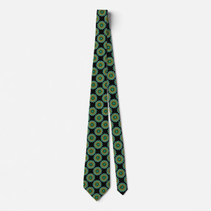 Teal Green Floral Geometric Pattern Necktie