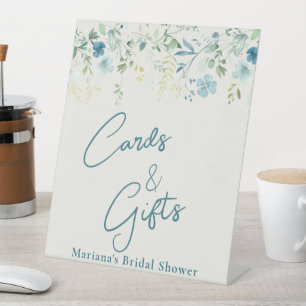 Teal Green Floral Ivory Bridal Shower Cards Gifts Pedestal Sign