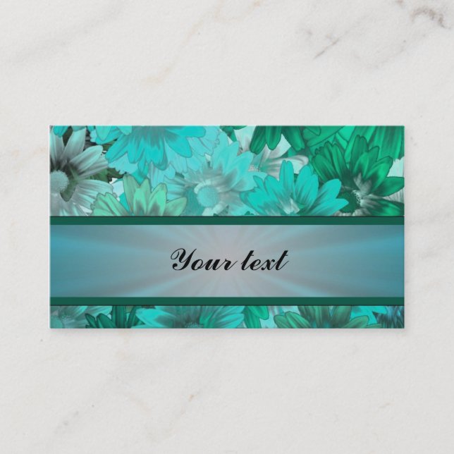 Teal green floral pattern business card (Front)