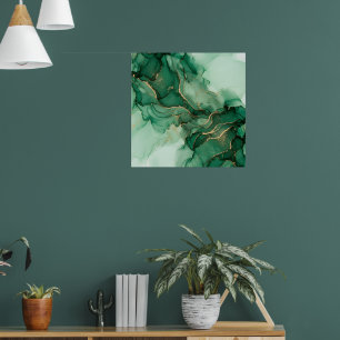 Teal Green Fluid Abstract Art Poster