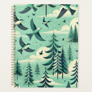 Teal Green Forest and Birds Pattern Planner