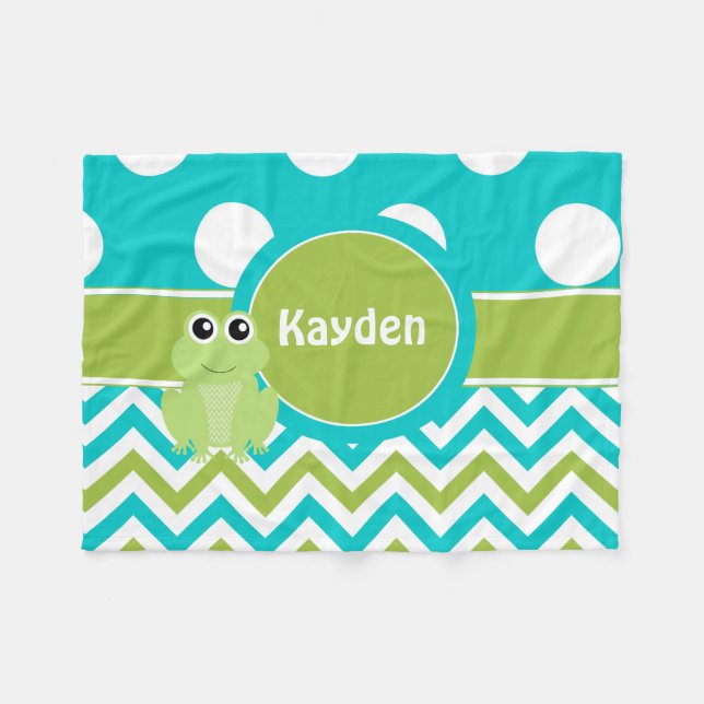 Teal Green Frog Chevron Monogram Blanket (Front (Horizontal))