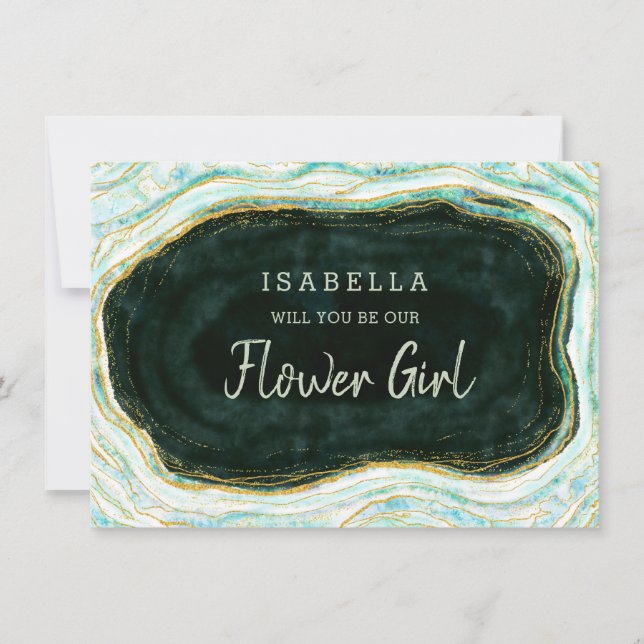 Teal Green Geode Be our Flower Girl Proposal Card (Front)