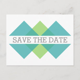 Teal Green Geometric Triad Save the Date Postcard