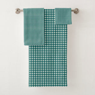Teal Green Gingham Plaid Holiday Pattern Bath Towel Set