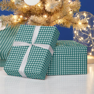 Teal Green Gingham Plaid Holiday Pattern Wrapping Paper