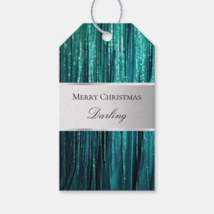 Teal Green Glam Glitzy Tinsel Stripes Gift Tags