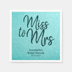 Teal Green Glitter Glam Miss to Mrs Bridal Shower Napkin