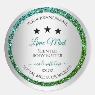 Teal Green Glitter Silver Product Packaging Label