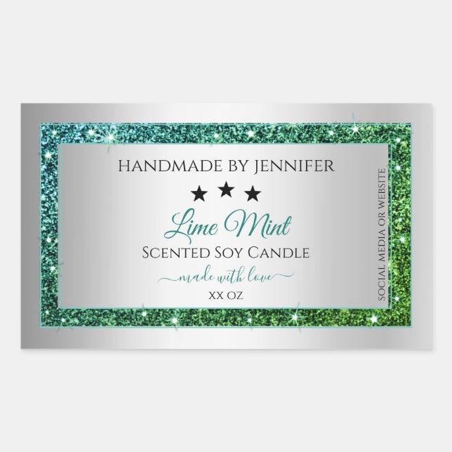 Teal Green Glitter Silver Product Packaging Label (Front)