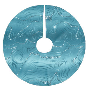 Teal Green Glitter Stripes Brushed Polyester Tree Skirt