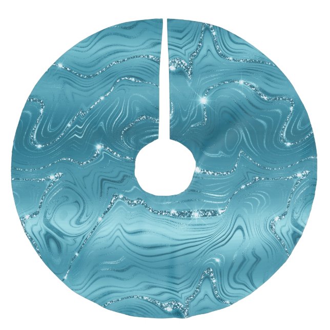 Teal Green Glitter Stripes Brushed Polyester Tree Skirt (Front)