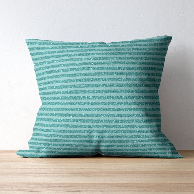 Teal Green Glitter Style Horizontal Stripes Cushion (Creator Uploaded)